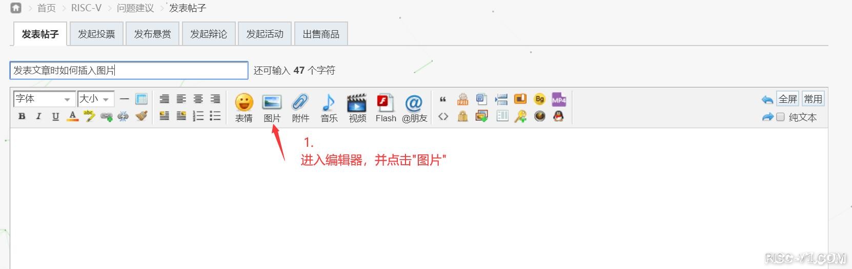 社区公告-发表文章时如何插入图片risc-v单片机中文社区(1)