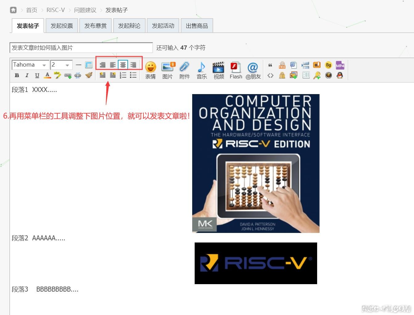 社区公告-发表文章时如何插入图片risc-v单片机中文社区(5)