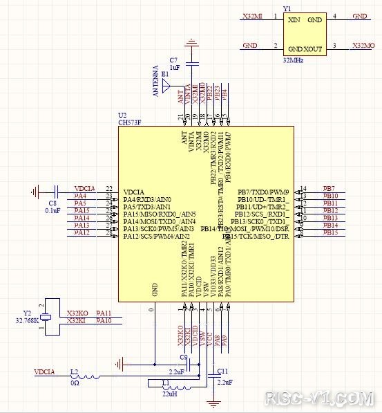 CH573 无线MCU-【CH573F】 RISC-V无线蓝牙MCU学习笔记(2)官方原理图risc-v单片机中文社区(1)