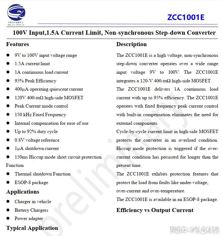 国产化DC-DC芯片专区-「国产电源芯片之推荐篇3」ZCC1001E非同步降压转换器DC-DC(9V到100V输入1.5A电流)risc-v单片机中文社区(1)
