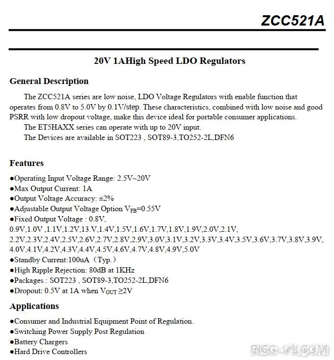 国产化LDO芯片专区-「国产LDO芯片应用之推荐篇1」至诚微ZCC521（20V 1A高速LDO）risc-v单片机中文社区(1)